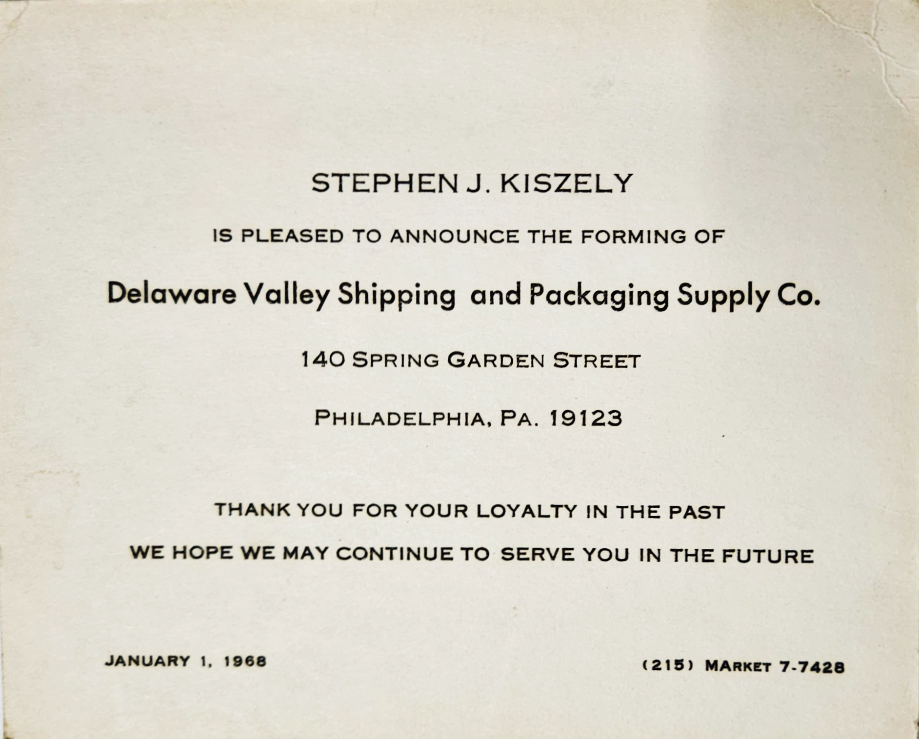DVSPS announcement 1968